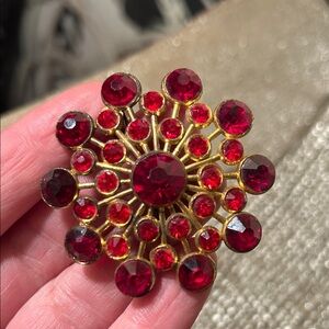 Vintage Gold and Red Crystal Brooch